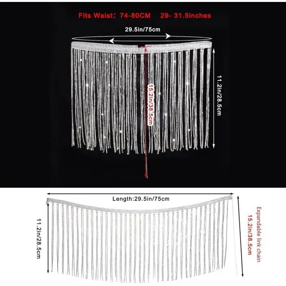 Silver Rhinestone Waist Chain Belt for Women, Festive Body Jewelry - Picture 2 of 7